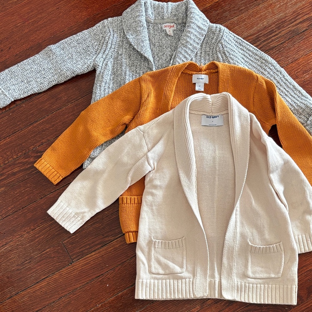 Cozy Kids Cardigan Set - Cream, Orange, Gray